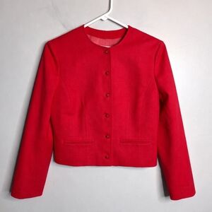 Vintage Pendleton Red Virgin Wool Cropped Blazer Made USA Small